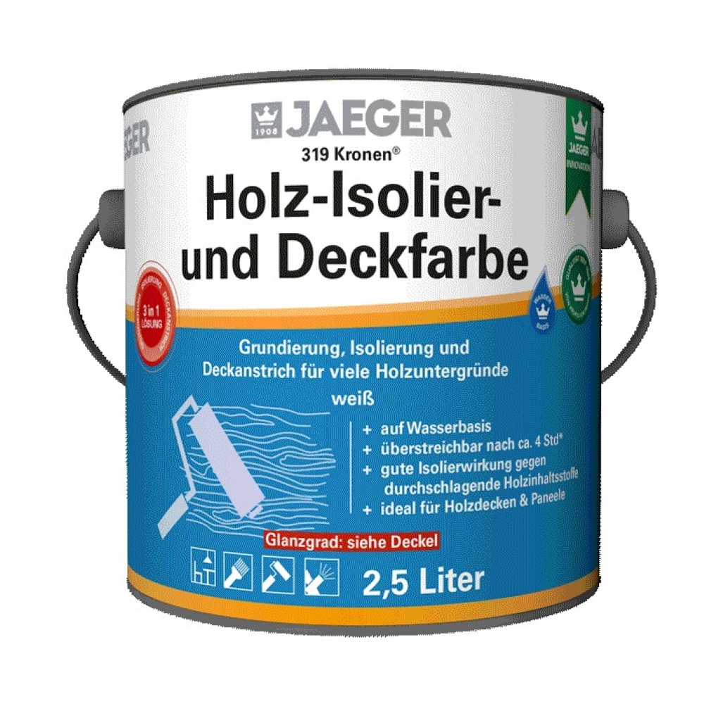 JAEGER Kronen Holz- Isolier- und Deckfarbe 319, Matt, Weiß, 2,5 l