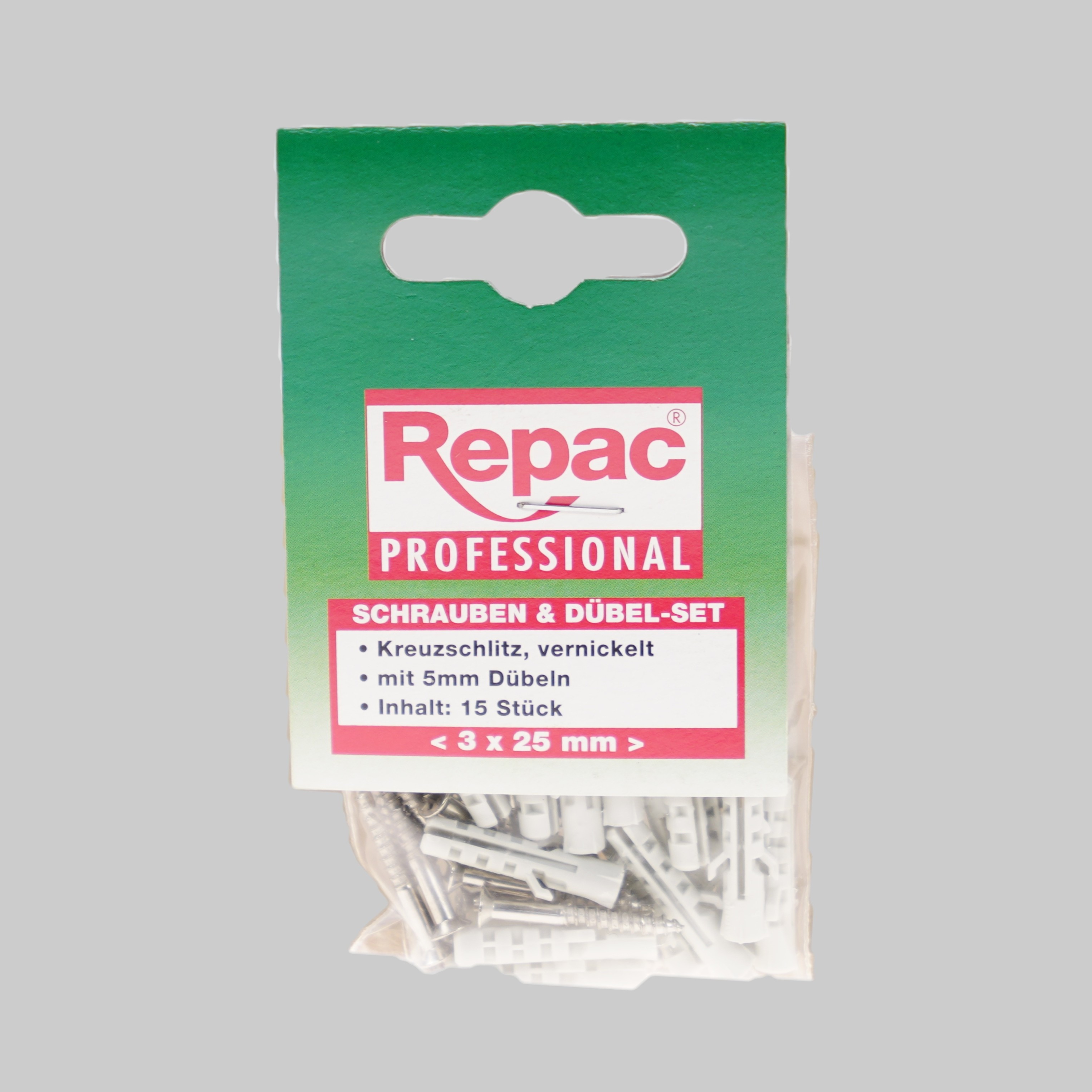 Repac Schrauben und Dübel-Set Kreuzschlitz, Vernickelt, 3 x 25 mm