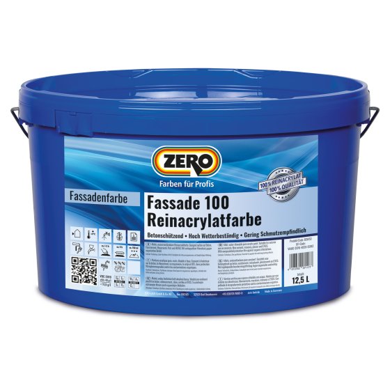 Zero Fassade100 Reinacrylatfarbe, Weiß, 12,5 l