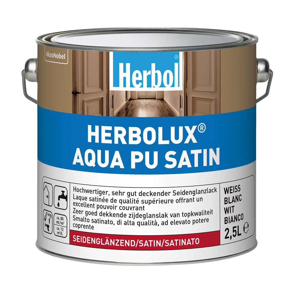 Herbol Seidenglanzlack Herbolux Aqua PU Satin, Weiss, 5 l