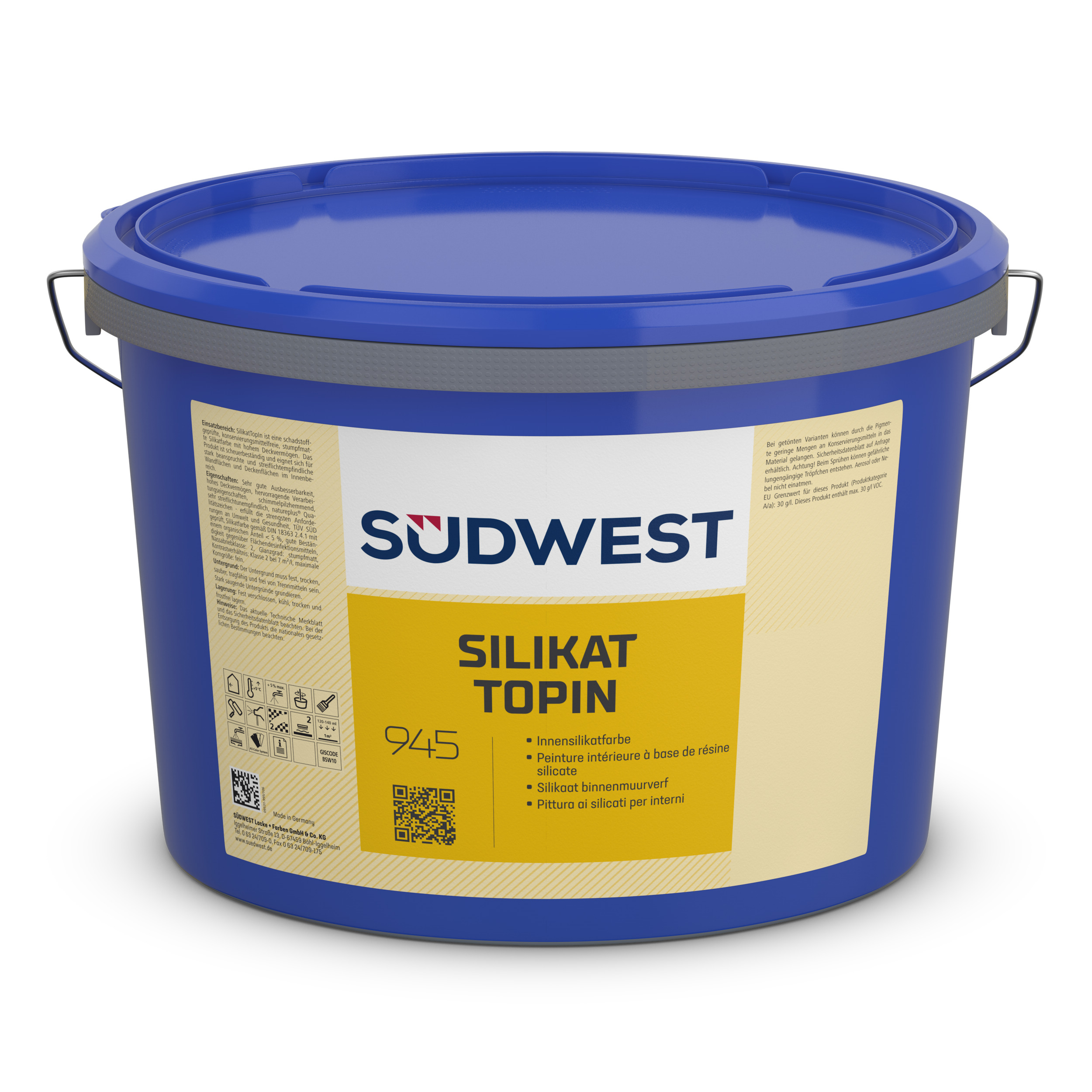 Südwest Silikat TopIn Innensilikatfarbe, 9110 Weiß, Stumpfmatt, 12,5 l