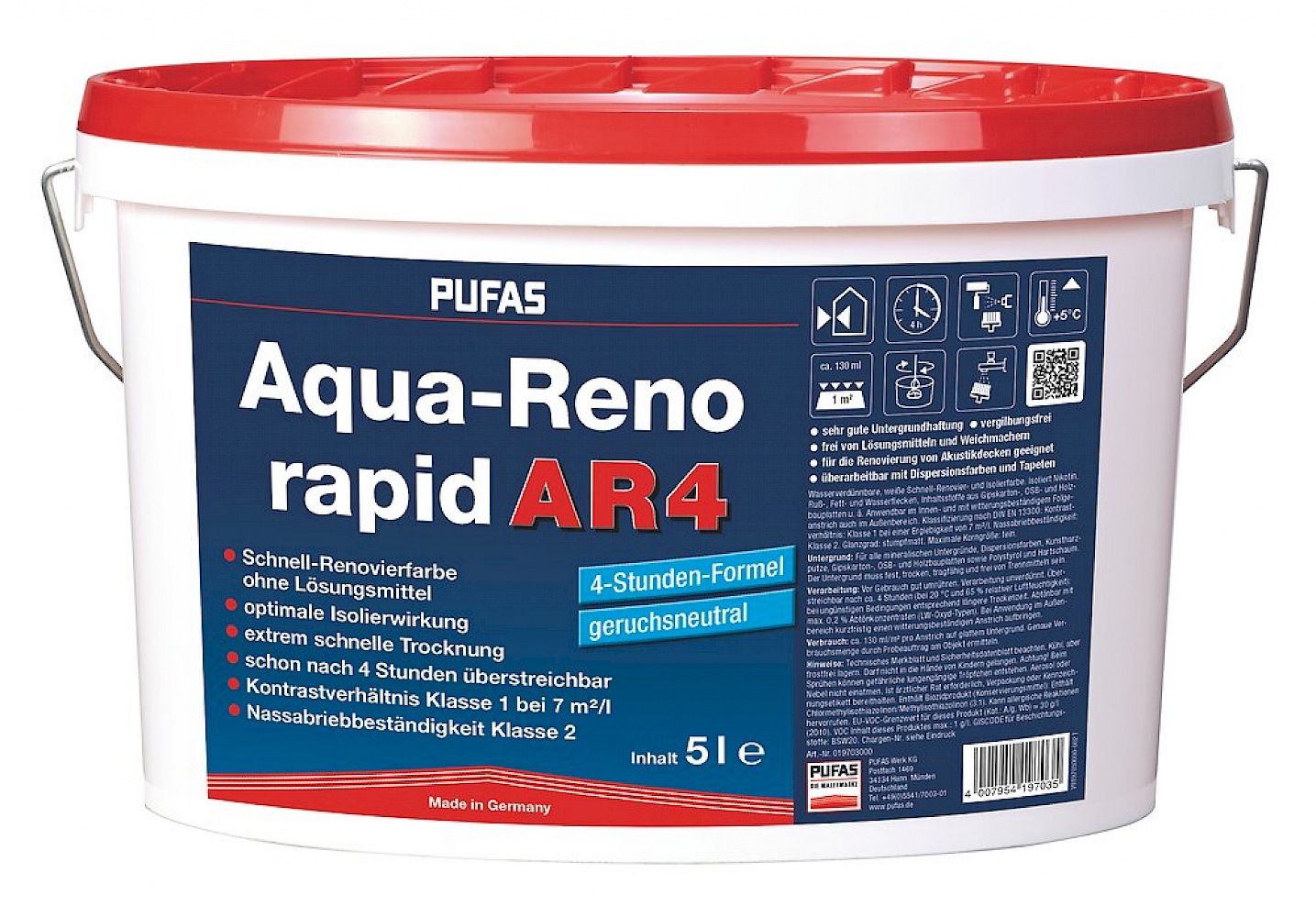 PUFAS Renovierfarbe Aqua-Reno rapid AR4, 12,5 l