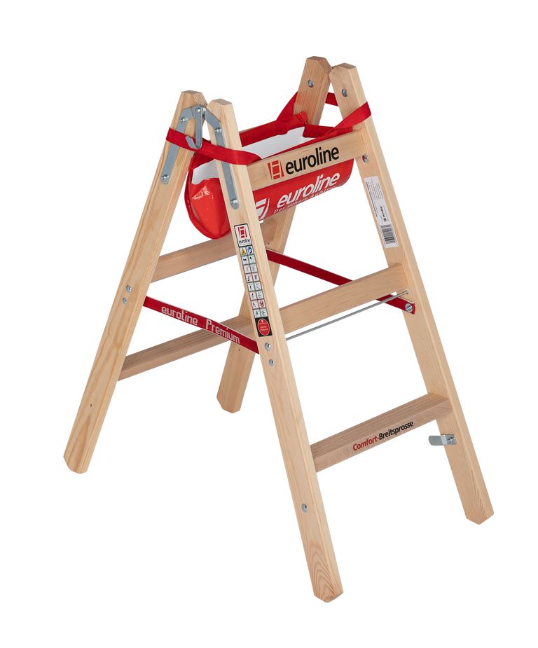 Euroline Holz Sprossenstehleiter 10504, 2 x 3 Sprossen, 2,25 x 096 m