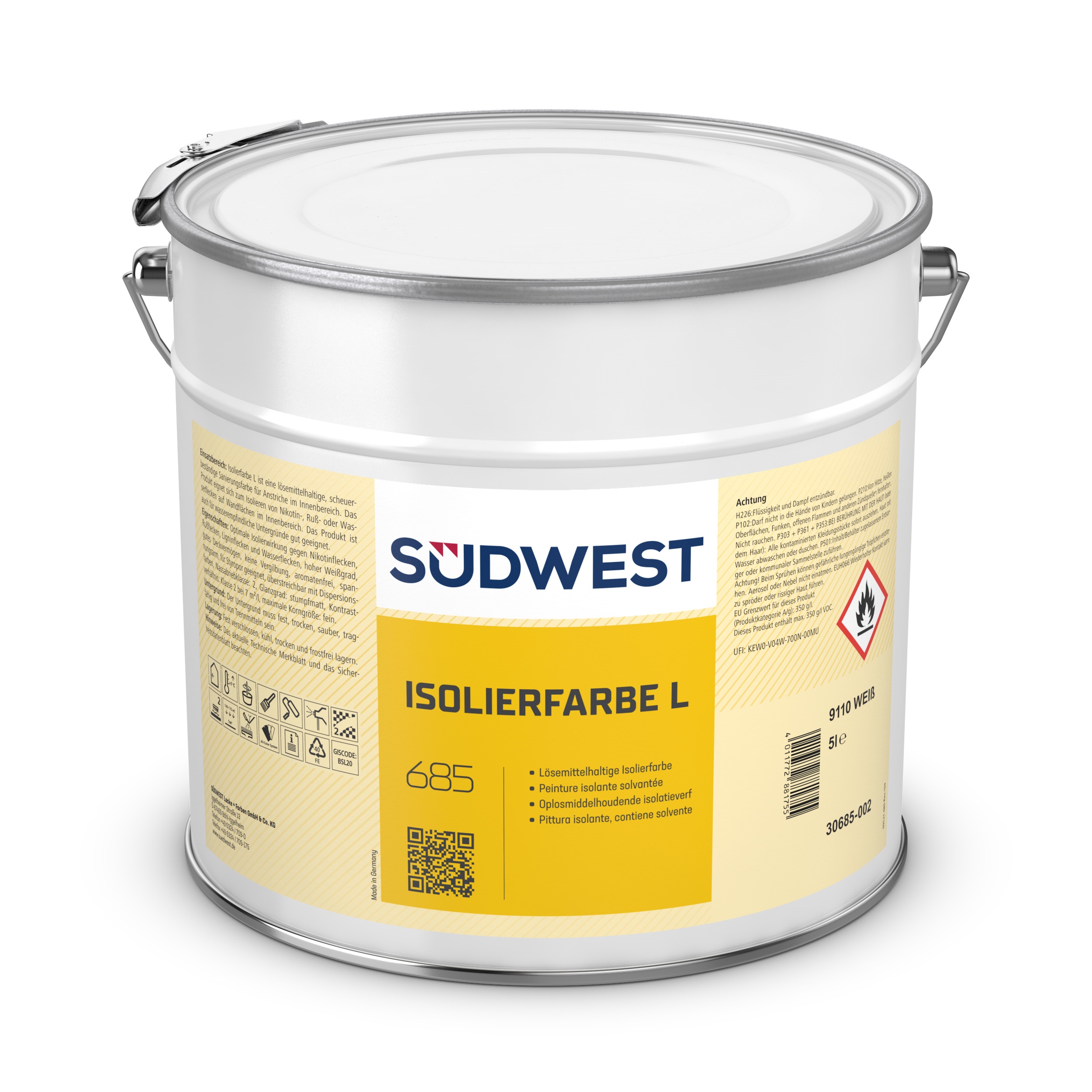 Südwest Isolierfarbe L, 9110 Weiß, Stumpfmatt, 12,5 l
