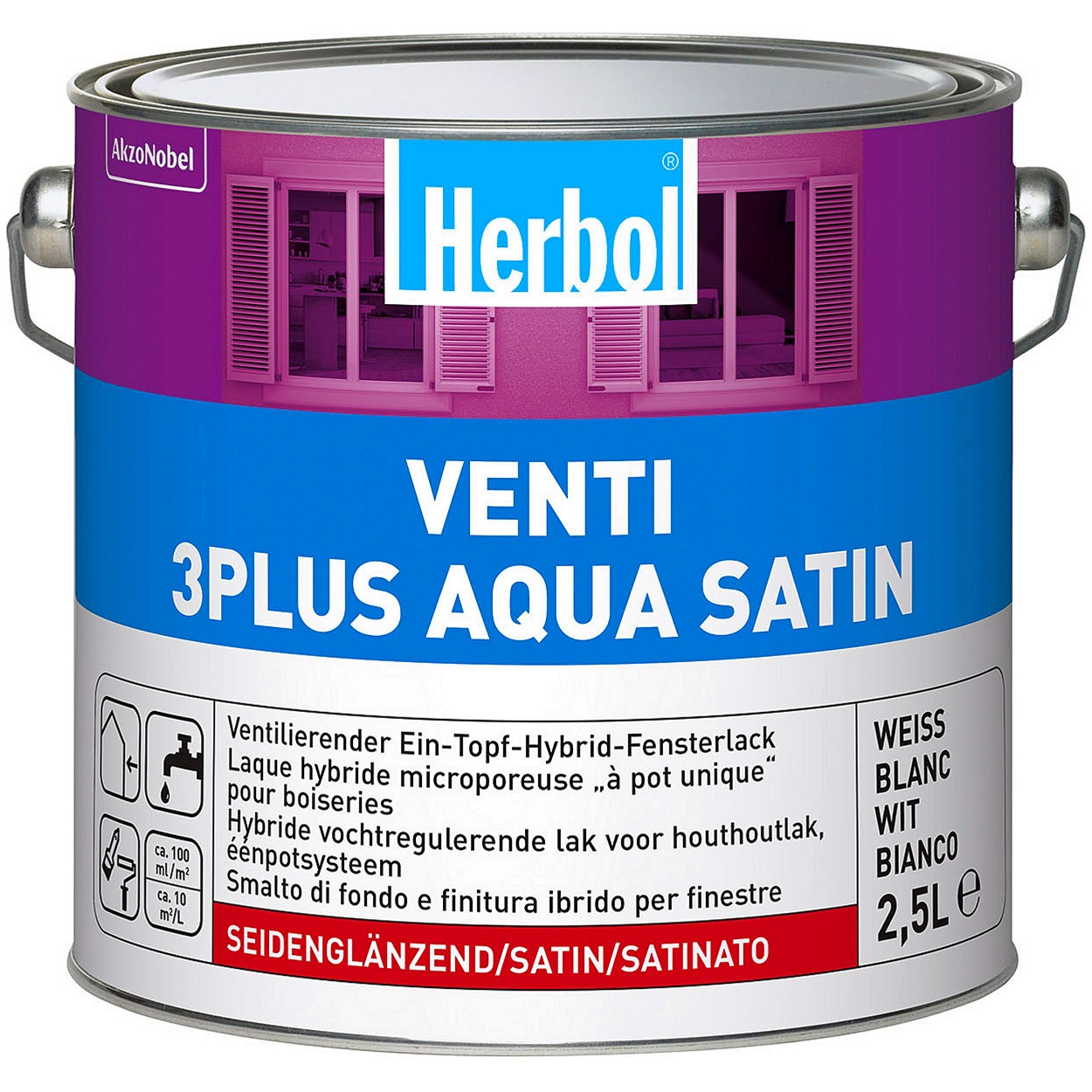 Herbol Fensterlack Venti 3Plus Aqua Satin, 1 l